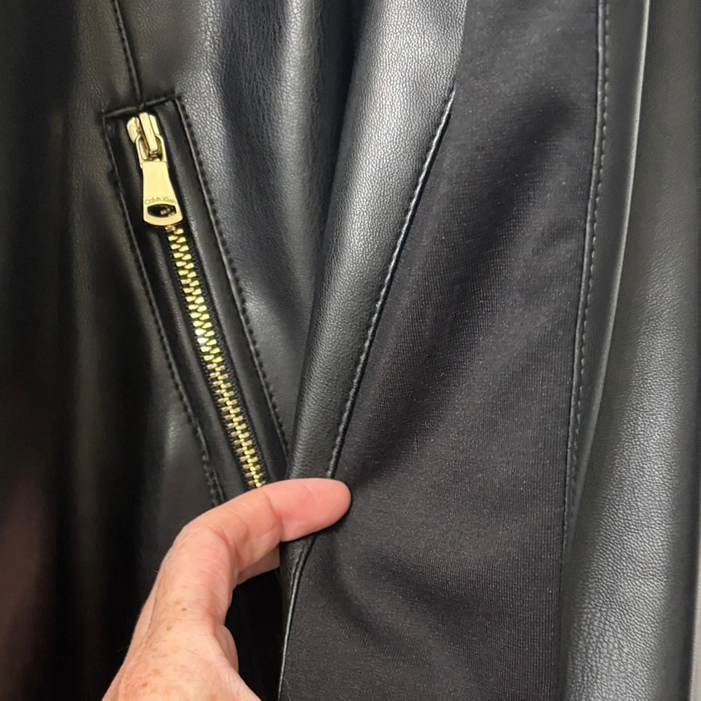 Calvin Klein Black Leather Jacket with Gold Accents - Picture 6 of 7